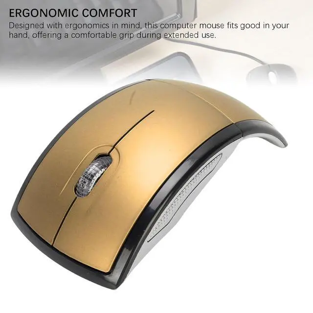 Alt view image 5 of 7 - Folding Wireless Mouse, Slim Foldable Touch Travel Mouse with 2.4 Receiver, Ergonomic Computer Mouses Magnetic Power Off Switch for Laptop PCComputer (Gold)