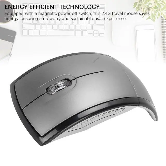 Alt view image 3 of 7 - Folding Wireless Mouse, Slim Foldable Touch Travel Mouse with 2.4 Receiver, Ergonomic Computer Mouses Magnetic Power Off Switch for Laptop PCComputer (Gray)