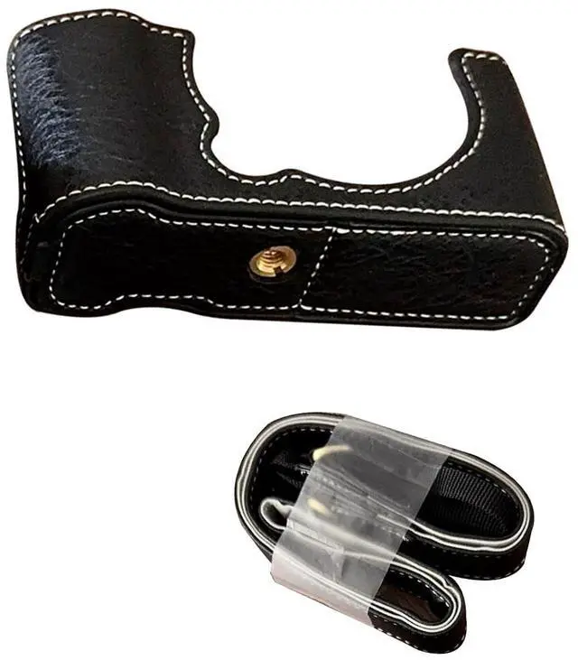 Main image of Half Leather Case for XM5 Camera, Retro PU Leather Protective Cover with Shoulder Strap & Tripod Mount, AntiScratch Impact Portable Detachable Case (Black)