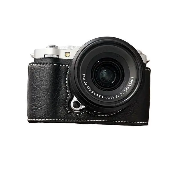 Alt view image 5 of 7 - Half Leather Case for XM5 Camera, Retro PU Leather Protective Cover with Shoulder Strap & Tripod Mount, AntiScratch Impact Portable Detachable Case (Black)