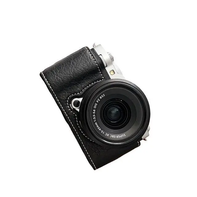 Alt view image 4 of 7 - Half Leather Case for XM5 Camera, Retro PU Leather Protective Cover with Shoulder Strap & Tripod Mount, AntiScratch Impact Portable Detachable Case (Black)