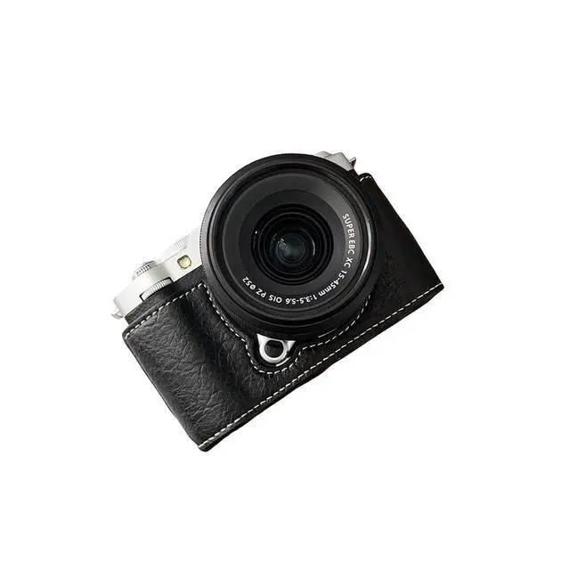 Alt view image 7 of 7 - Half Leather Case for XM5 Camera, Retro PU Leather Protective Cover with Shoulder Strap & Tripod Mount, AntiScratch Impact Portable Detachable Case (Black)