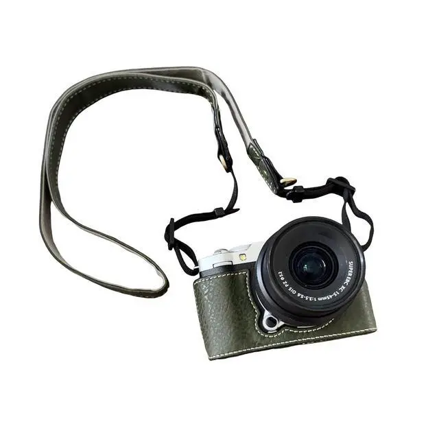 Alt view image 2 of 7 - Half Leather Case for XM5 Camera, Retro PU Leather Protective Cover with Shoulder Strap & Tripod Mount, AntiScratch Impact Portable Detachable Case (Green)