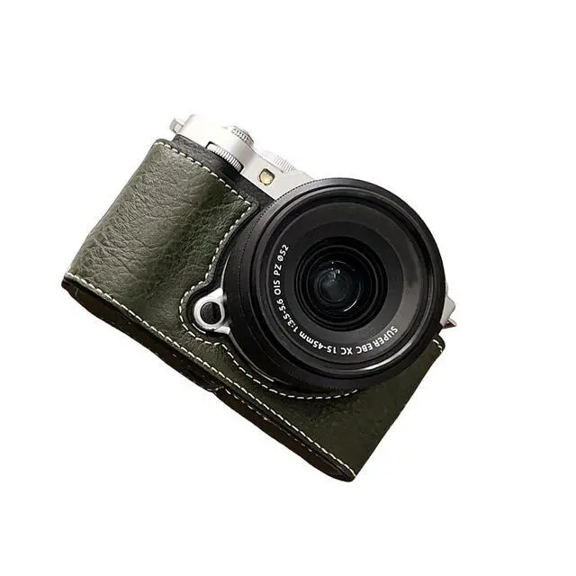 Alt view image 4 of 7 - Half Leather Case for XM5 Camera, Retro PU Leather Protective Cover with Shoulder Strap & Tripod Mount, AntiScratch Impact Portable Detachable Case (Green)