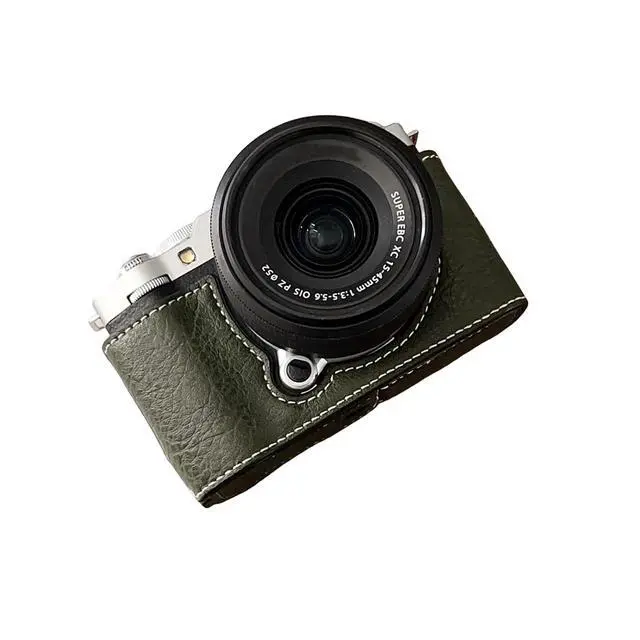 Alt view image 6 of 7 - Half Leather Case for XM5 Camera, Retro PU Leather Protective Cover with Shoulder Strap & Tripod Mount, AntiScratch Impact Portable Detachable Case (Green)