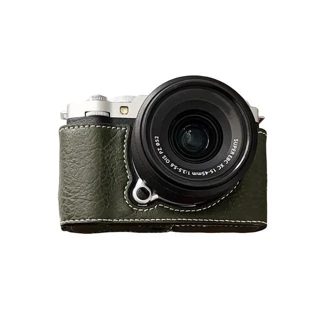 Alt view image 7 of 7 - Half Leather Case for XM5 Camera, Retro PU Leather Protective Cover with Shoulder Strap & Tripod Mount, AntiScratch Impact Portable Detachable Case (Green)