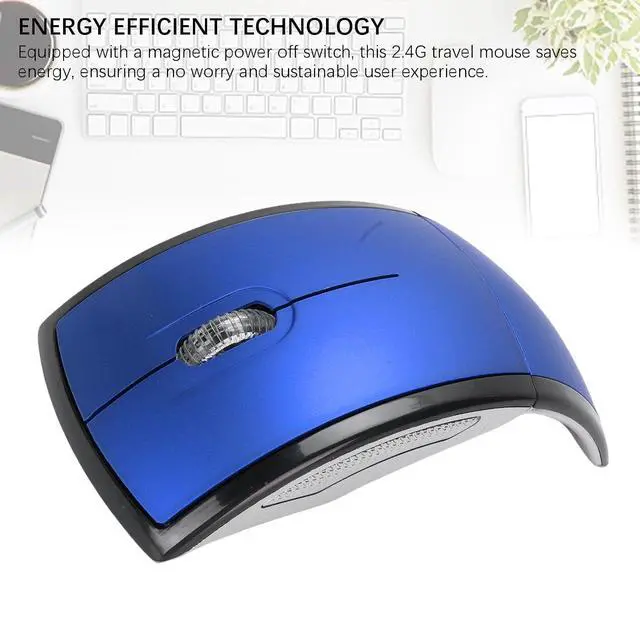 Alt view image 4 of 7 - Folding Wireless Mouse, Slim Foldable Touch Travel Mouse with 2.4 Receiver, Ergonomic Computer Mouses Magnetic Power Off Switch for Laptop PCComputer (Blue)