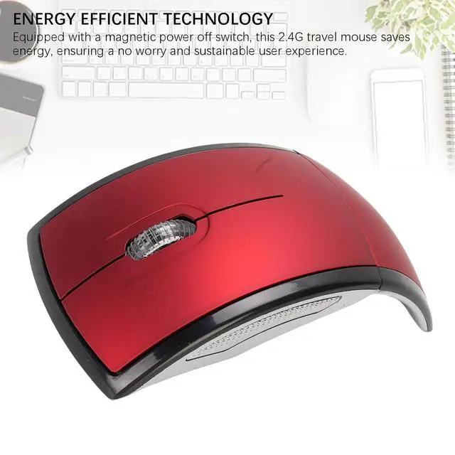Alt view image 3 of 7 - Folding Wireless Mouse, Slim Foldable Touch Travel Mouse with 2.4 Receiver, Ergonomic Computer Mouses Magnetic Power Off Switch for Laptop PCComputer (Red)