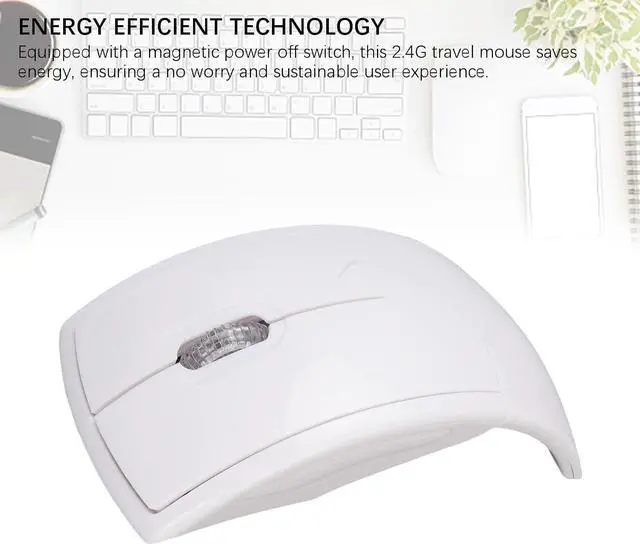 Alt view image 4 of 7 - Folding Wireless Mouse, Slim Foldable Touch Travel Mouse with 2.4 Receiver, Ergonomic Computer Mouses Magnetic Power Off Switch for Laptop PCComputer (White)