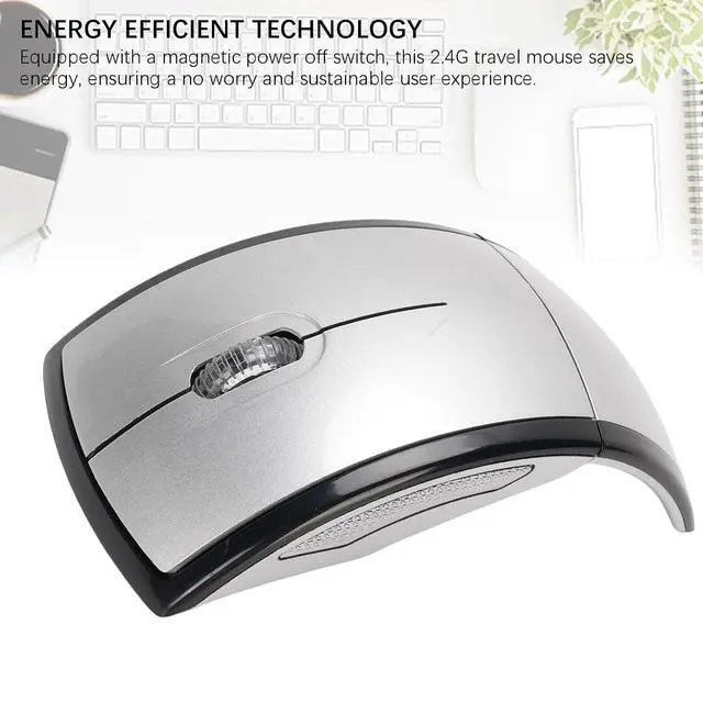 Alt view image 3 of 7 - Folding Wireless Mouse, Slim Foldable Touch Travel Mouse with 2.4 Receiver, Ergonomic Computer Mouses Magnetic Power Off Switch for Laptop PCComputer (Silver)