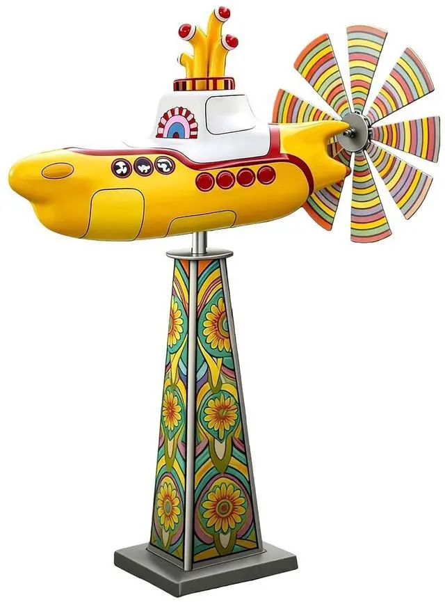 Main image of Garden Submarine Wind Spinner Yellow Iron | Rotating Yard Art Outdoor Decor for Lawn Patio, Smooth Breeze Rotation 3-Min Setup