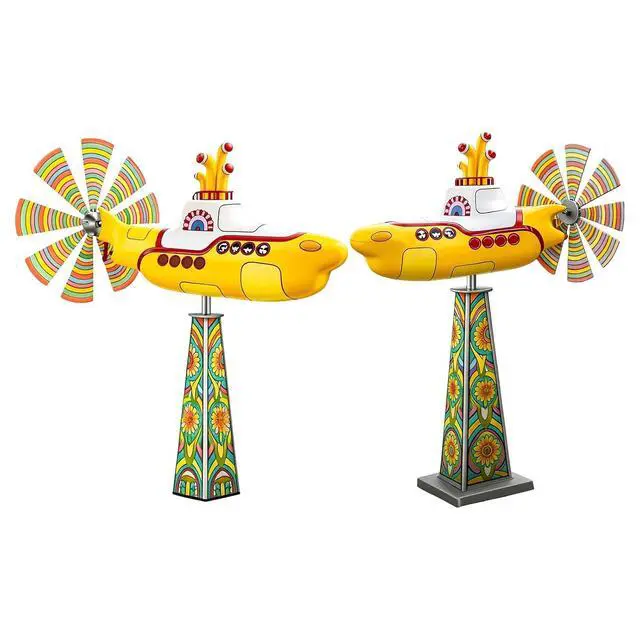 Alt view image 2 of 7 - Garden Submarine Wind Spinner Yellow Iron | Rotating Yard Art Outdoor Decor for Lawn Patio, Smooth Breeze Rotation 3-Min Setup