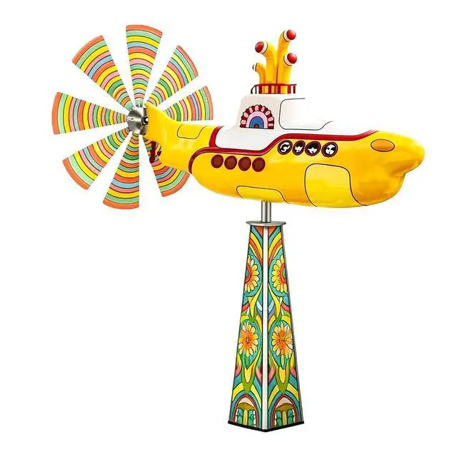 Alt view image 3 of 7 - Garden Submarine Wind Spinner Yellow Iron | Rotating Yard Art Outdoor Decor for Lawn Patio, Smooth Breeze Rotation 3-Min Setup
