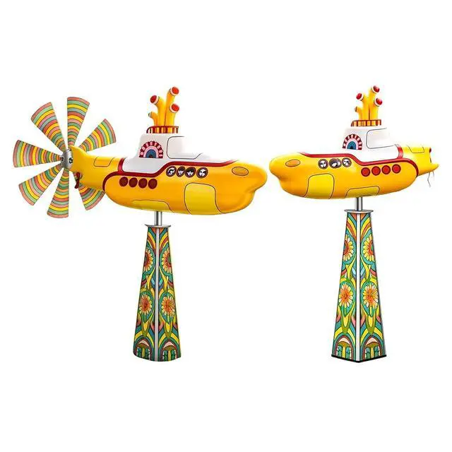Alt view image 4 of 7 - Garden Submarine Wind Spinner Yellow Iron | Rotating Yard Art Outdoor Decor for Lawn Patio, Smooth Breeze Rotation 3-Min Setup
