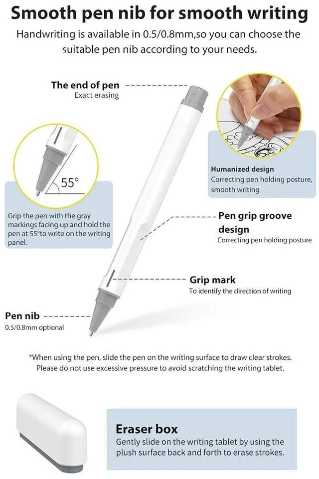 Alt view image 5 of 7 - LCD Writing Pad with Instantly Erase, Basics Reusable Writing Pad, Digital Drawing Tablet, Includes Pen, Eraser, for Student Wokers.