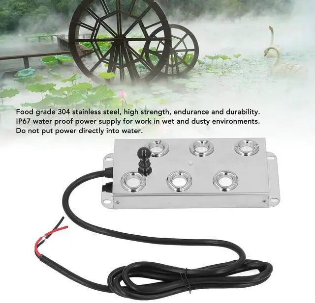 Alt view image 4 of 7 - Water Mister Fogger, 1.5m Cable Ultrasonic Water Pond Fountain Fogger Stainless Steel 6 Heads Quiet Ultrasonic Mist Maker for Landscape Garden DC45-48V