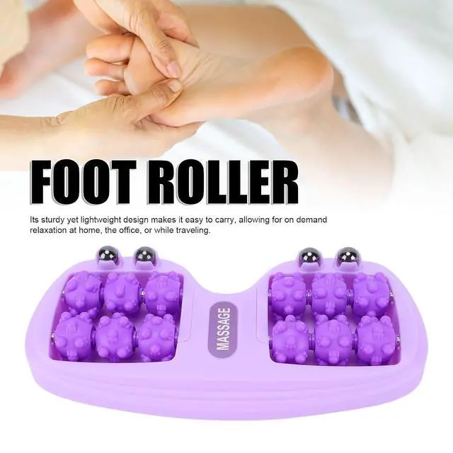 Alt view image 2 of 7 - Double Foot Massager Roller | Portable Acupressure Reflexology Tool for Tired Feet, Plantar Fasciitis Relief, Sturdy Plastic for Home Office Travel (Purple)