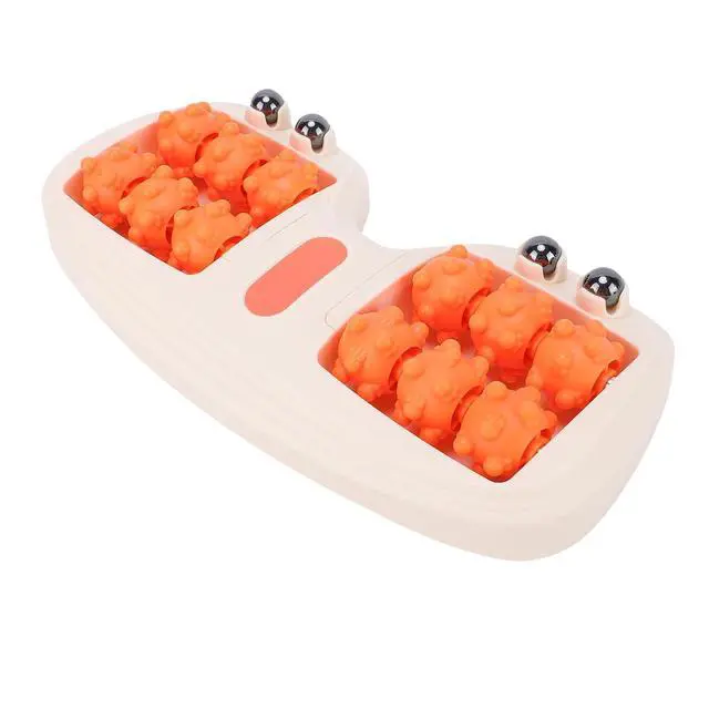 Alt view image 4 of 7 - Double Foot Massager Roller | Portable Acupressure Reflexology Tool for Tired Feet, Plantar Fasciitis Relief, Sturdy Plastic for Home Office Travel (Orange)