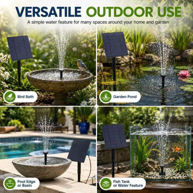 Alt view image 4 of 7 - Generic Solar Powered Fountain Pump Kit, Outdoor Solar Kit without Power Storage, Solar Powered Pump for Bird Bath, Ponds, Garden,Fish Tank Garden, Green, Genericgedso1x84p