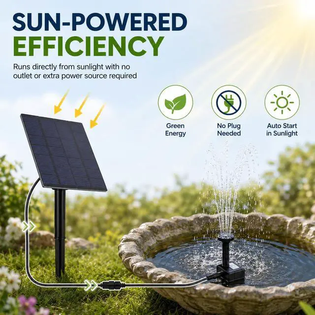 Alt view image 5 of 7 - Generic Solar Powered Fountain Pump Kit, Outdoor Solar Kit without Power Storage, Solar Powered Pump for Bird Bath, Ponds, Garden,Fish Tank Garden, Green, Genericgedso1x84p
