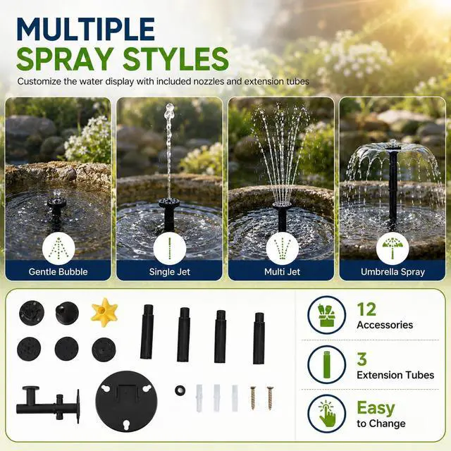 Alt view image 6 of 7 - Generic Solar Powered Fountain Pump Kit, Outdoor Solar Kit without Power Storage, Solar Powered Pump for Bird Bath, Ponds, Garden,Fish Tank Garden, Green, Genericgedso1x84p