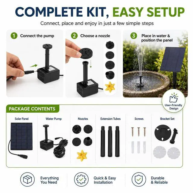 Alt view image 7 of 7 - Generic Solar Powered Fountain Pump Kit, Outdoor Solar Kit without Power Storage, Solar Powered Pump for Bird Bath, Ponds, Garden,Fish Tank Garden, Green, Genericgedso1x84p
