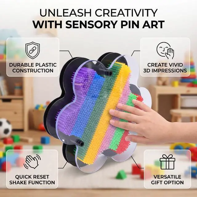 Alt view image 4 of 7 - Colorful Pin Art Palm Board | Flower 3D Interactive Toy for Kids Creative Birthday Gift