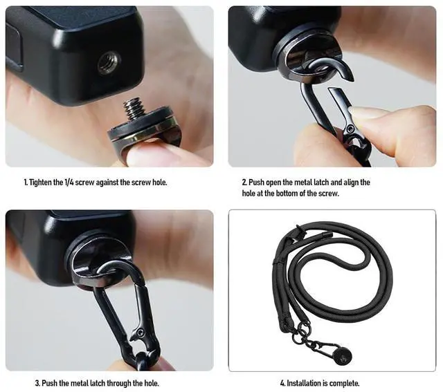 Alt view image 4 of 7 - Action Camera Lanyard for 3/Action 5/ONE X4, Adjustable Arrow Storage Case AntiLost Rope with 1/4" Thread & Cushion Pads (Black)