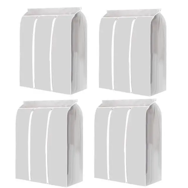 Alt view image 2 of 4 - SemiTransparent Zippered Clothes Protector | 4-Pack Hanging Garment Dust Cover, Large Capacity Foldable Storage Bag for Wardrobe and Travel, 50x100x120cm (4PCS)