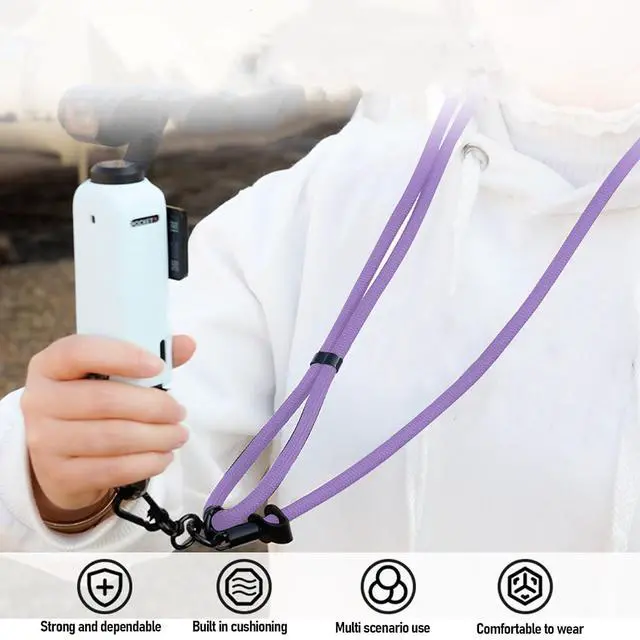 Alt view image 4 of 7 - Action Camera Lanyard for 3/Action 5/ONE X4, Adjustable Arrow Storage Case AntiLost Rope with 1/4" Thread & Cushion Pads (Purple)