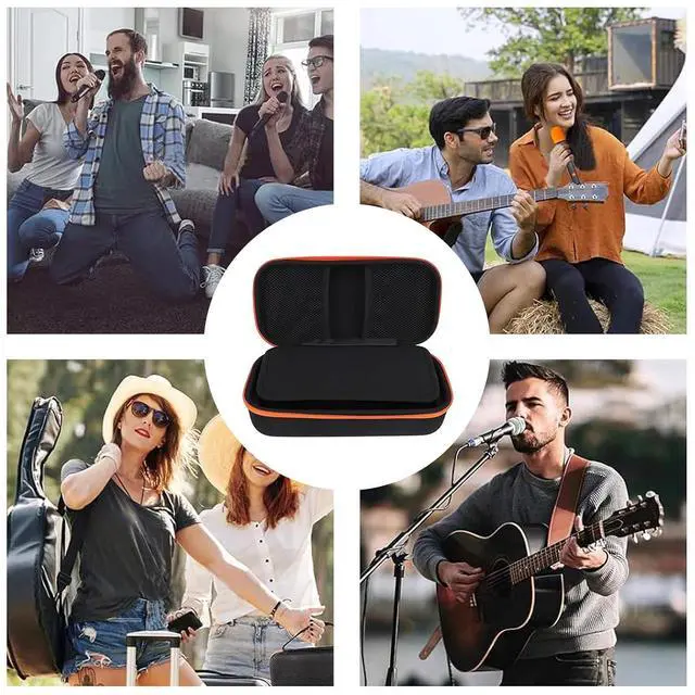 Alt view image 2 of 7 - Portable EVA Hard Case for Dual Microphones, Travel Storage Bag with Handle for Receiver, Adapter & Accessories, Black Microphone Organizer Box