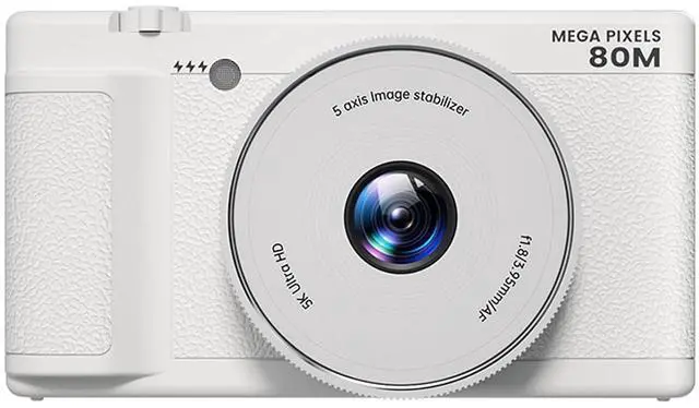 Main image of 5K Compact Digital Camera, 2.8 Inch 270 Degree Flip Screen, Built in Flash and 18X Digital Zoom, 80MP Digital Point and Shoot Camera for Photography (White)