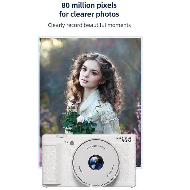 Alt view image 2 of 7 - 5K Compact Digital Camera, 2.8 Inch 270 Degree Flip Screen, Built in Flash and 18X Digital Zoom, 80MP Digital Point and Shoot Camera for Photography (White)