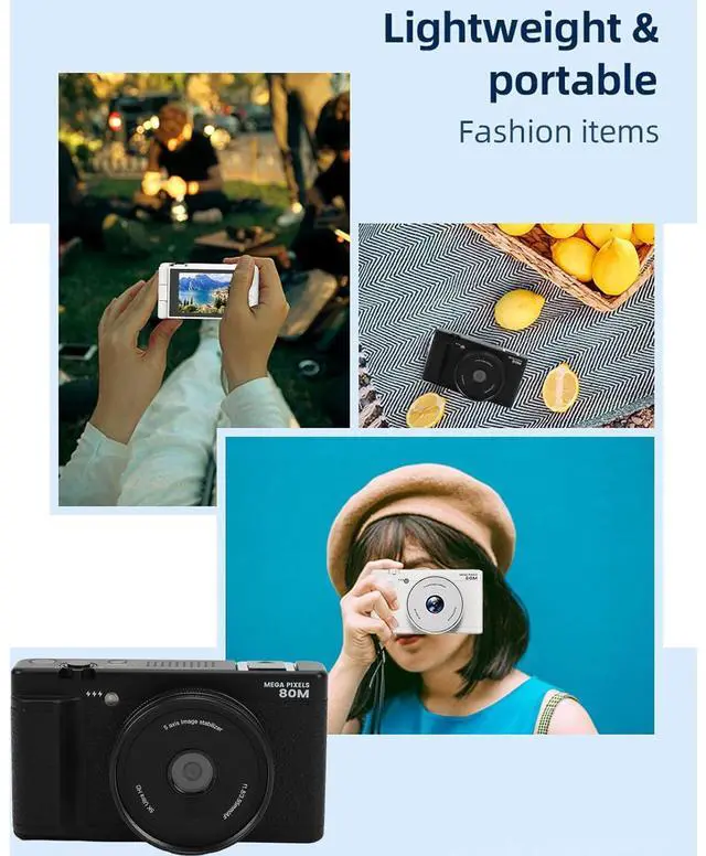 Alt view image 4 of 7 - 5K Compact Digital Camera, 2.8 Inch 270 Degree Flip Screen, Built in Flash and 18X Digital Zoom, 80MP Digital Point and Shoot Camera for Photography (White)