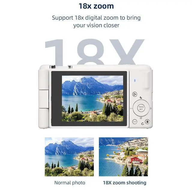 Alt view image 3 of 7 - 5K Compact Digital Camera, 2.8 Inch 270 Degree Flip Screen, Built in Flash and 18X Digital Zoom, 80MP Digital Point and Shoot Camera for Photography (White)