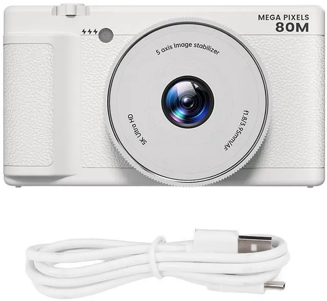 Alt view image 7 of 7 - 5K Compact Digital Camera, 2.8 Inch 270 Degree Flip Screen, Built in Flash and 18X Digital Zoom, 80MP Digital Point and Shoot Camera for Photography (White)