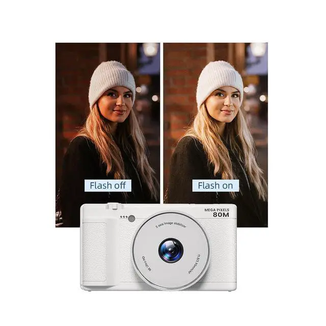 Alt view image 6 of 7 - 5K Compact Digital Camera, 2.8 Inch 270 Degree Flip Screen, Built in Flash and 18X Digital Zoom, 80MP Digital Point and Shoot Camera for Photography (White)