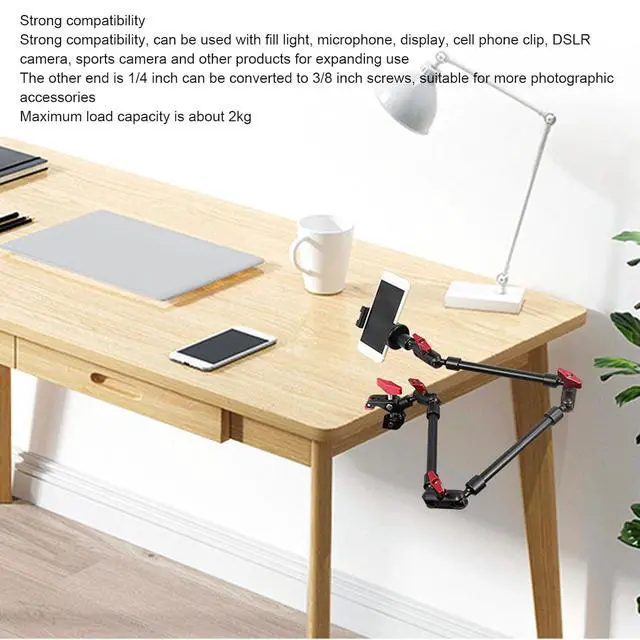 Alt view image 3 of 7 - Upgraded 31in Adjustable Articulating Friction Magic Arm with 1/4in 3/8in Thread & Super Clamp, Camera Mount 360 Degree Rotation for LED Light Microphone Video Rig (31 Inch)
