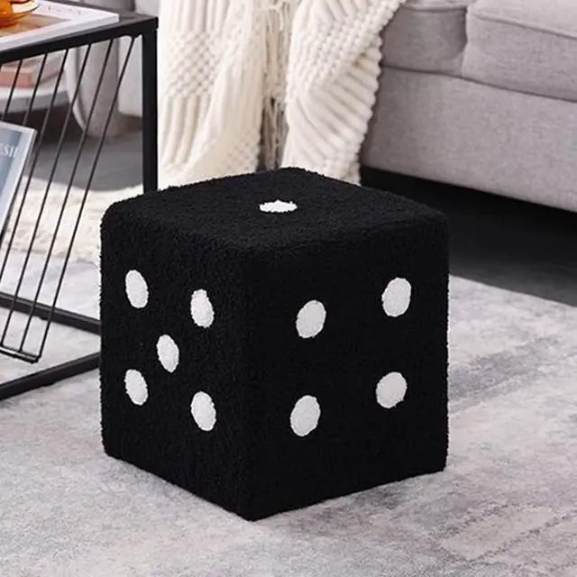 Alt view image 3 of 7 - Dice Cubic Foot Stool, Furry Footrest with Solid Wood Material, Stable Structure, Soft Comfortable Ottoman Foot Rest for Home Living Room Bedroom