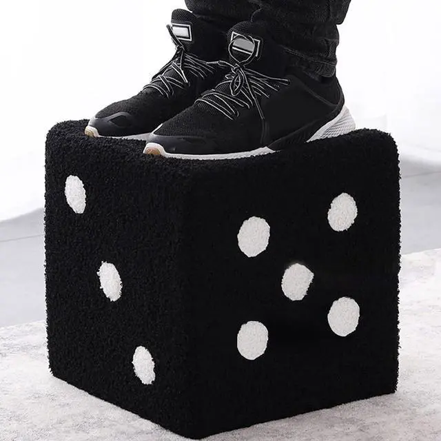 Alt view image 4 of 7 - Dice Cubic Foot Stool, Furry Footrest with Solid Wood Material, Stable Structure, Soft Comfortable Ottoman Foot Rest for Home Living Room Bedroom
