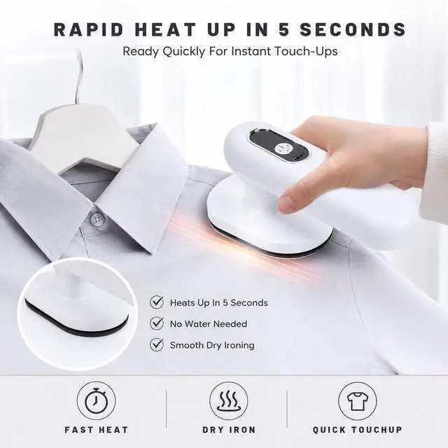 Alt view image 3 of 7 - Cordless Travel Iron Portable Mini Iron, Foldable Rechargeable Dry Iron with 3 Temperature Settings 150°C Fast Heat Up for Clothes, Trips, Dorms and Small Spaces White