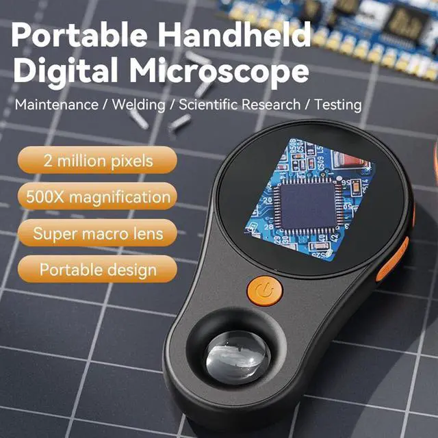 Alt view image 2 of 7 - Handheld Digital Microscope 500X Magnification - 2MP Portable Magnifying Glass with 2.0 Inch Screen & Built in 8 LEDs, Compatible with OS, Science Kits