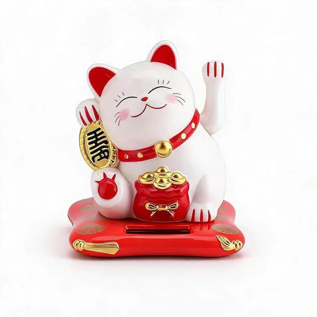 Main image of Waving Cat, Solar Powered Cute Waving Cat Good Luck Wealth Welcoming Cats Home Display Car Decor Feng Shui Decoration (White)