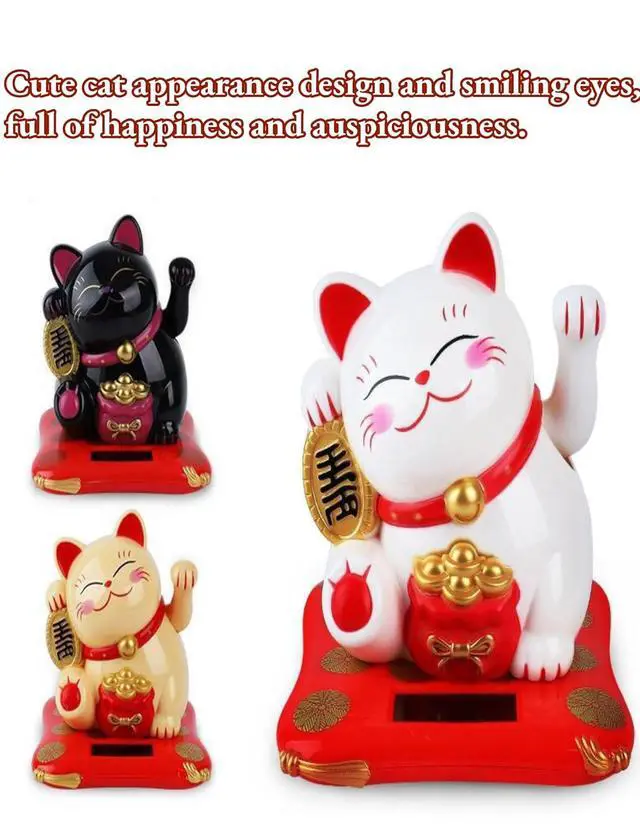 Alt view image 3 of 7 - Waving Cat, Solar Powered Cute Waving Cat Good Luck Wealth Welcoming Cats Home Display Car Decor Feng Shui Decoration (White)