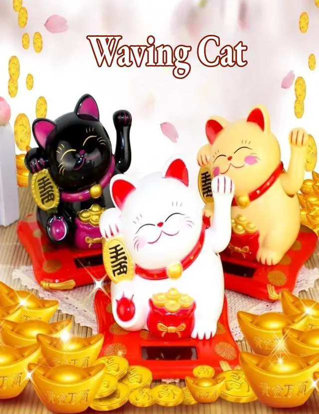 Alt view image 2 of 7 - Waving Cat, Solar Powered Cute Waving Cat Good Luck Wealth Welcoming Cats Home Display Car Decor Feng Shui Decoration (White)