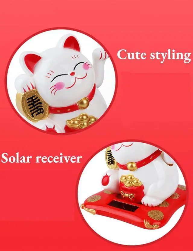 Alt view image 5 of 7 - Waving Cat, Solar Powered Cute Waving Cat Good Luck Wealth Welcoming Cats Home Display Car Decor Feng Shui Decoration (White)