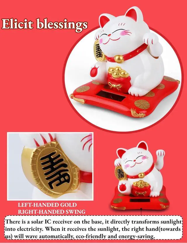 Alt view image 4 of 7 - Waving Cat, Solar Powered Cute Waving Cat Good Luck Wealth Welcoming Cats Home Display Car Decor Feng Shui Decoration (White)