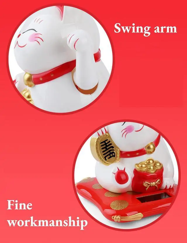 Alt view image 6 of 7 - Waving Cat, Solar Powered Cute Waving Cat Good Luck Wealth Welcoming Cats Home Display Car Decor Feng Shui Decoration (White)