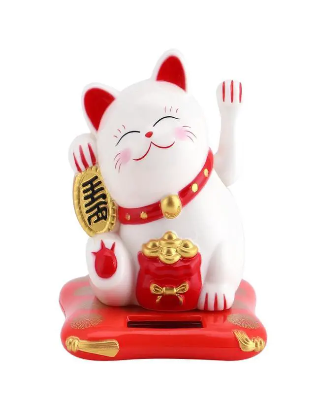 Alt view image 7 of 7 - Waving Cat, Solar Powered Cute Waving Cat Good Luck Wealth Welcoming Cats Home Display Car Decor Feng Shui Decoration (White)