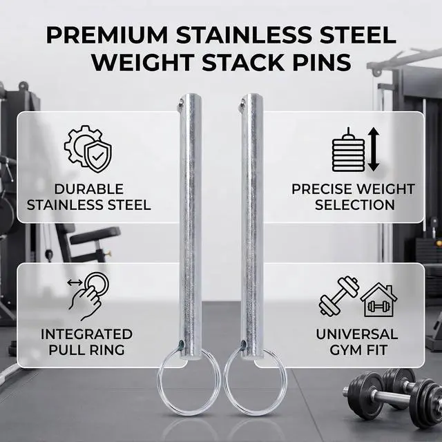 Alt view image 2 of 7 - Weight Stack Pin Stainless Steel 2Pcs | 8mm 90mm Stroke Replacement for Gym Selector Pin with Grip Universal Fit